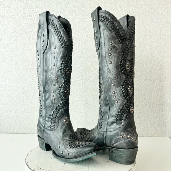 Lane COSSETTE Womens Cowboy Boots 6 Black Leather Western Cowgirl 15" Tall - Picture 12 of 12